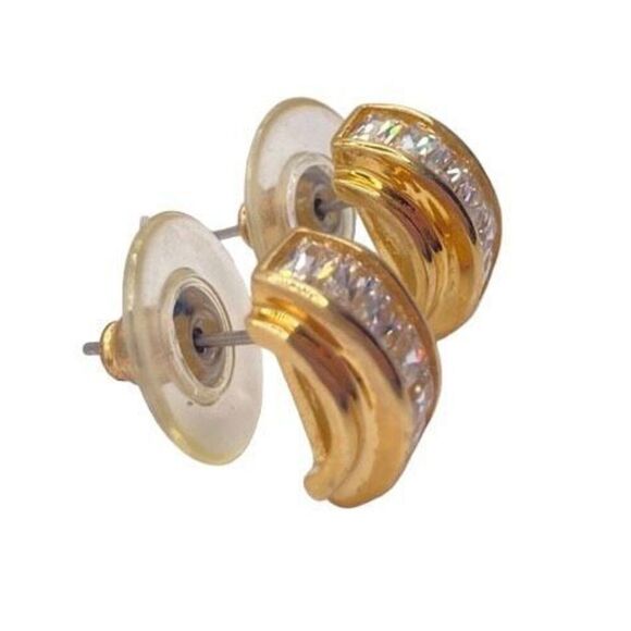 Gold retro cubic zirconia stud earrings - Picture 3 of 4
